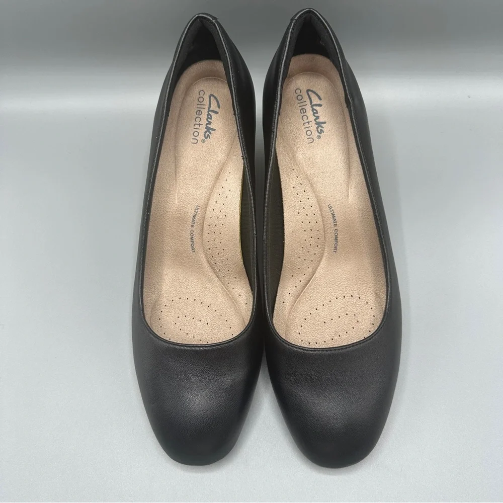 Clarks Leather Comfort Slip On Wedge Pump Shoes Women’s Size 10M Black